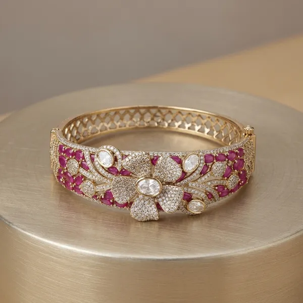 Ruby_Diamond_Studded_Floral_Design_Bangle