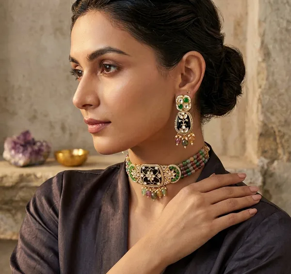 Gold_Plated_Multicolor_Beaded_Necklace_And_Earring_Set
