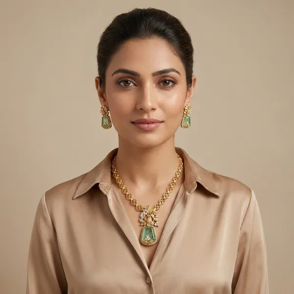 Green_Stone_Gold_Plated_Brass_Floral_Necklace_Set_For_Women