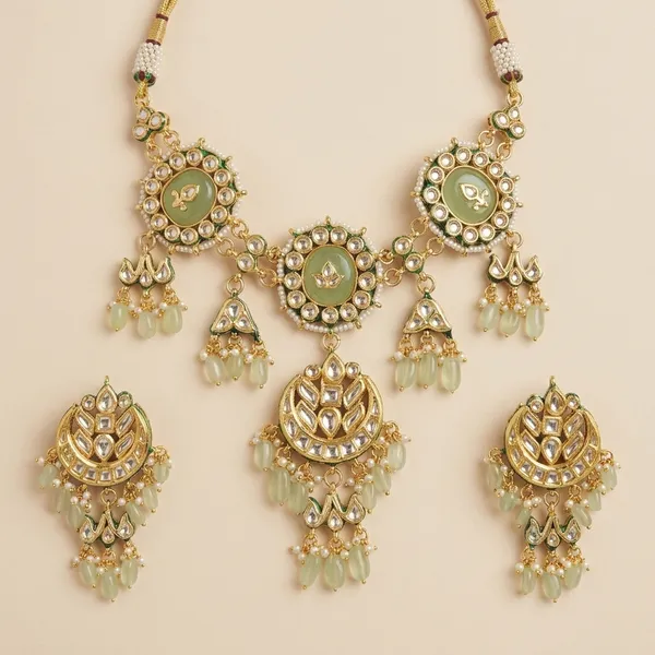 Gold_Plated_Green_Stone_Kundan_Necklace_And_Earring_Set