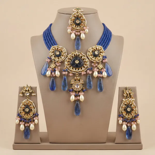 Gold_Plated_Blue_Kundan_Meenakari_Necklace_Set_With_Maang_Tikka