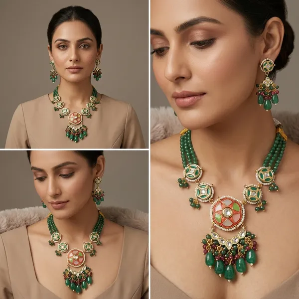 Green_Kundan_Meenakari_Necklace_Set_With_Emerald_Beads