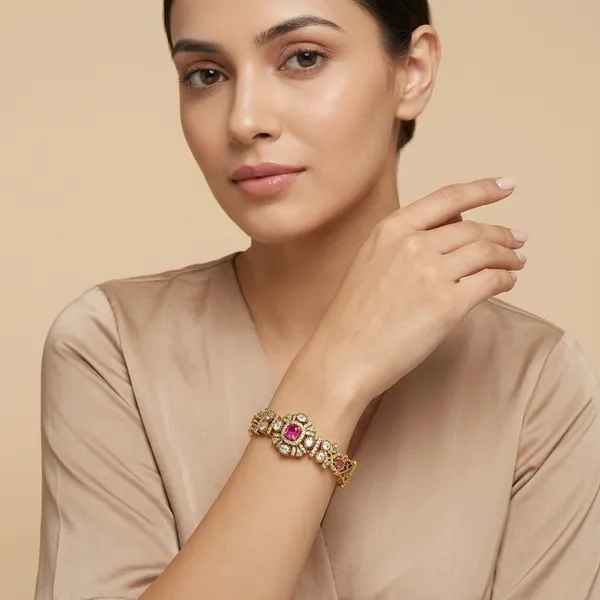 Antique_Gold_Plated_Multicolor_Stone_Studded_Bangle