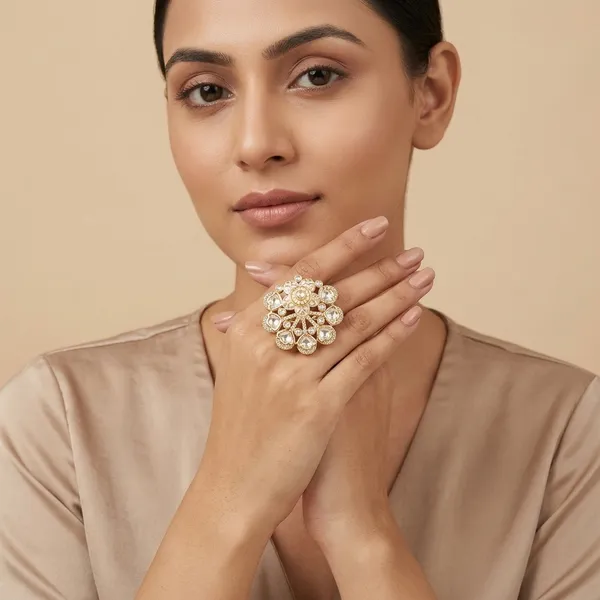 Gold_Tone_Polki_Floral_Statement_Ring