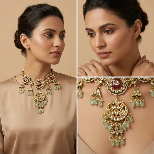 Gold_Plated_Kundan_Meenakari_Necklace_Set_With_Earrings