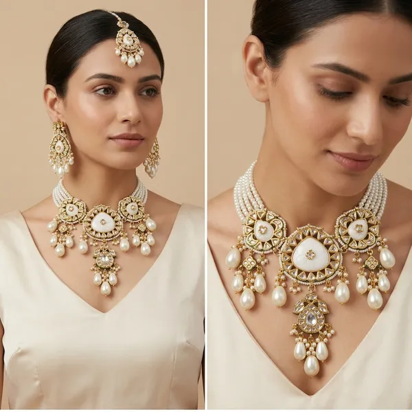 Golden_Kundan_Pearl_Necklace_Set_With_Maang_Tikka