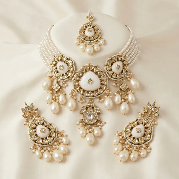 Golden_Kundan_Pearl_Necklace_Set_With_Maang_Tikka