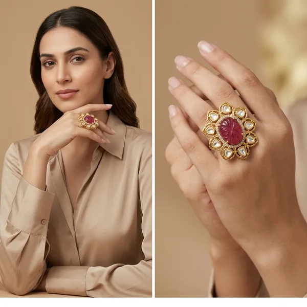 Gold_Plated_Pink_Ruby_Kundan_Polki_Adjustable_Ring_For_Women