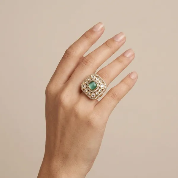Turquoise_Kundan_Stone_Adjustable_Cocktail_Ring