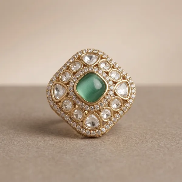 Turquoise_Kundan_Stone_Adjustable_Cocktail_Ring