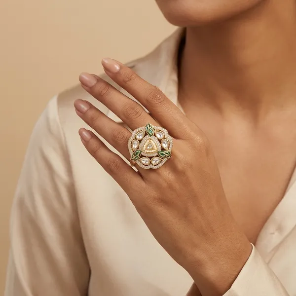 Polki_Kundan_Green_Enamel_Traditional_Ring_For_Women