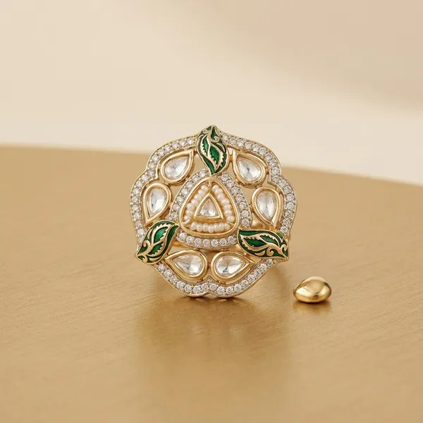 Polki_Kundan_Green_Enamel_Traditional_Ring_For_Women