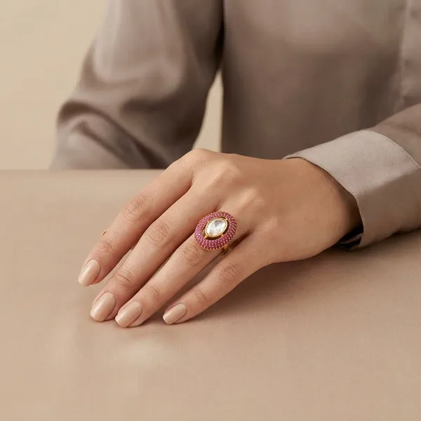 Gold_Plated_Pink_Stone_Embellished_Oval_Cocktail_Ring