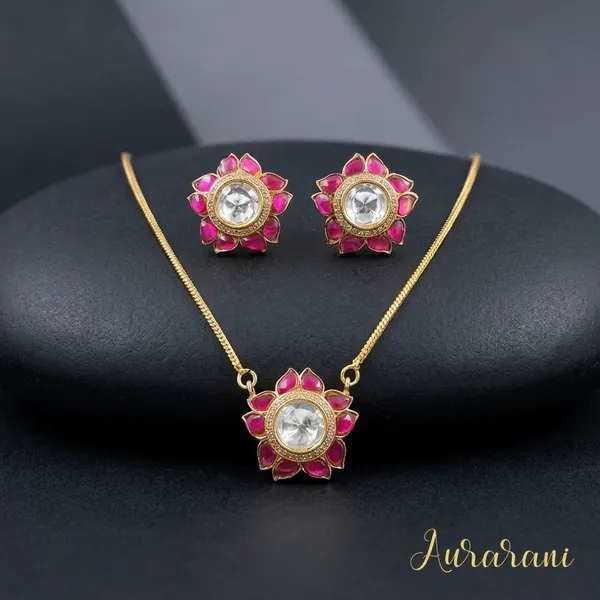 Pink_Stone_Floral_Gold_Tone_Brass_Pendant_Set_For_Women