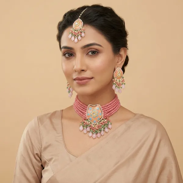 Pink_Beaded_Traditional_Jewellery_Set_With_Meenakari_Work