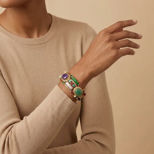 Gold-Plated_Multicolor_Gemstone_Statement_Bracelet_For_Women