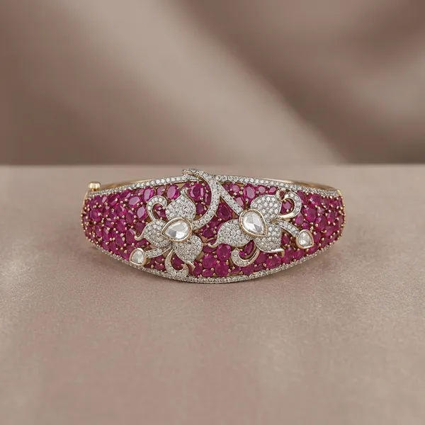 Pink_Crystal_Embellished_Floral_Bracelet_For_Women