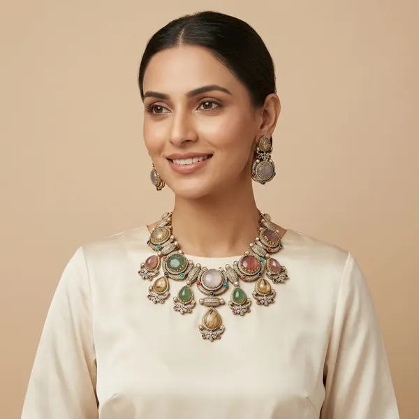 Multicolor_Stone_Studded_Statement_Necklace_Set_With_Earrings