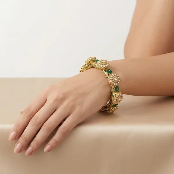 Gold_Plated_Green_Stone_Floral_Band_Bangle