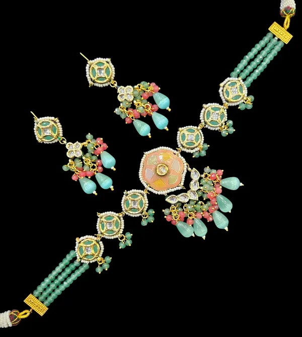 Multicolor_Beaded_Floral_Necklace_Set_With_Earrings_And_Bracelet
