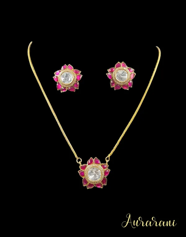 Pink_Stone_Floral_Gold_Tone_Brass_Pendant_Set_For_Women