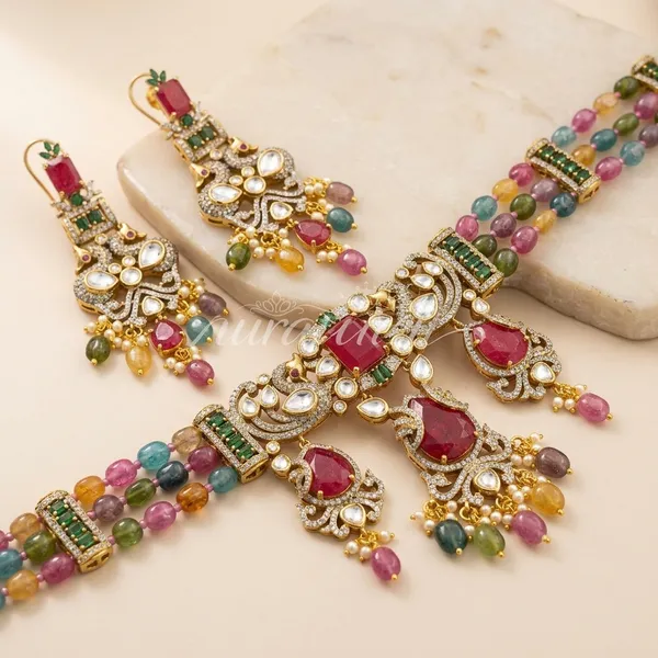 Gold_Plated_Multicolor_Kundan_Brass_Choker_Necklace_Set_For_Women