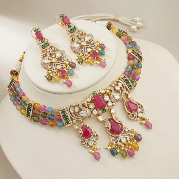 Gold_Plated_Multicolor_Kundan_Brass_Choker_Necklace_Set_For_Women