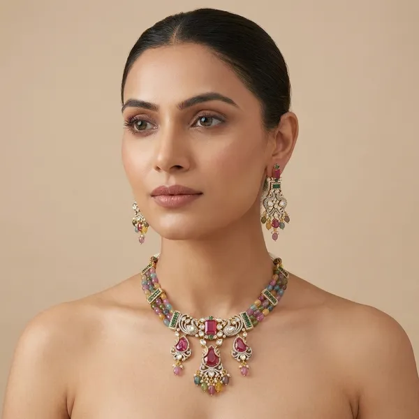 Gold_Plated_Multicolor_Kundan_Brass_Choker_Necklace_Set_For_Women
