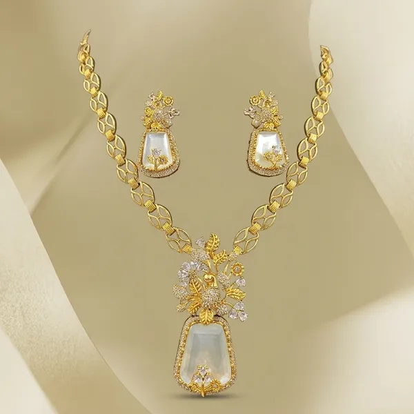 Gold_Plated_Floral_Kundan_White_Stone_Necklace_Set_For_Women