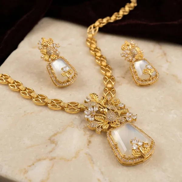 Gold_Plated_Floral_Kundan_White_Stone_Necklace_Set_For_Women