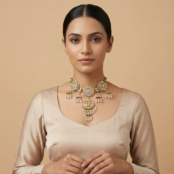 Gold_Plated_Kundan_Necklace_Set_With_Purple_Stones_And_Pearl_Drops