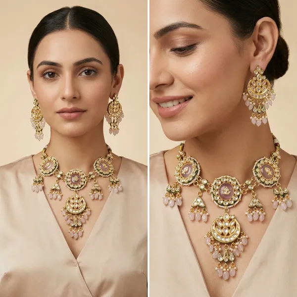 Golden_Kundan_Meenakari_Necklace_And_Earring_Set_For_Women