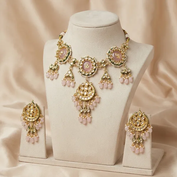 Golden_Kundan_Meenakari_Necklace_And_Earring_Set_For_Women