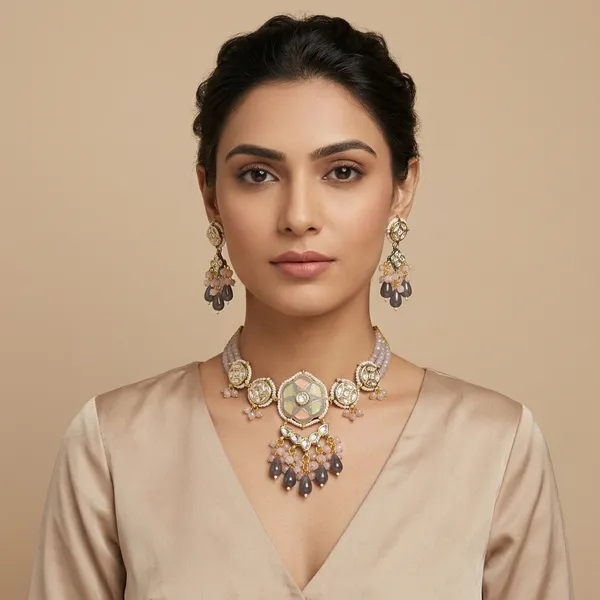 Gold_Plated_Kundan_Necklace_Set_With_Pearls_And_Floral_Details