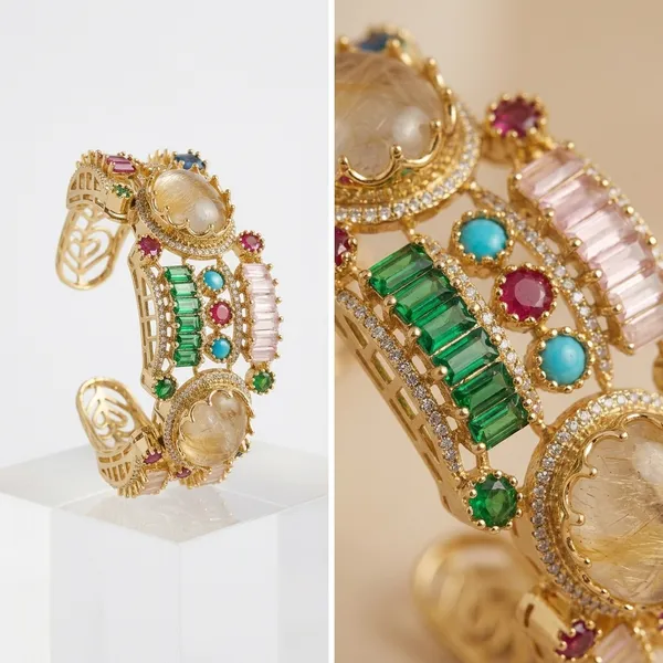 Multicolour_Gemstone_Peacock_Cuff_Bracelet_For_Women