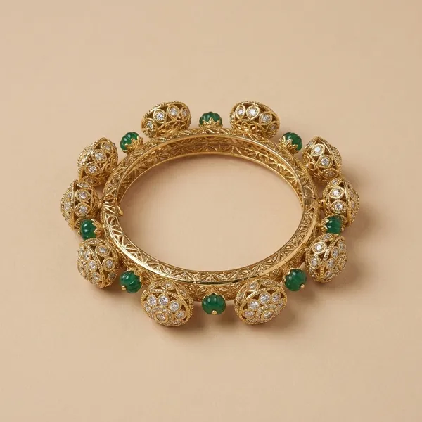 Antique_Gold_Plated_Circular_Bracelet_With_Green_Stones