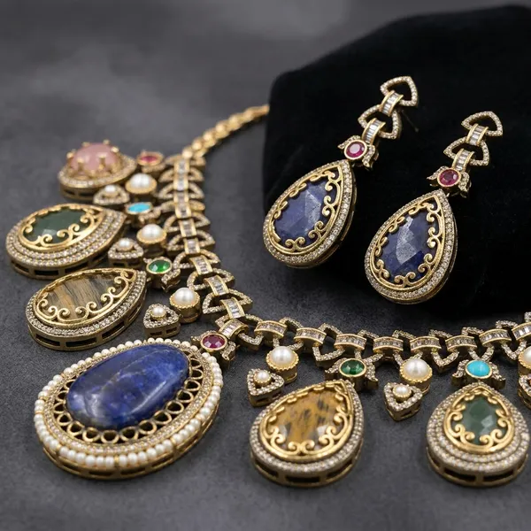 Multicolor_Stone_Antique_Gold_Tone_Ethnic_Necklace_Set_For_Women