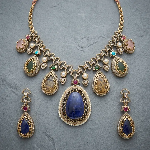Multicolor_Stone_Antique_Gold_Tone_Ethnic_Necklace_Set_For_Women