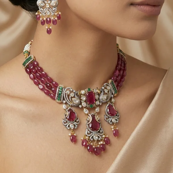 Pink_Beaded_American_Diamond_Brass_Necklace_Set_For_Women