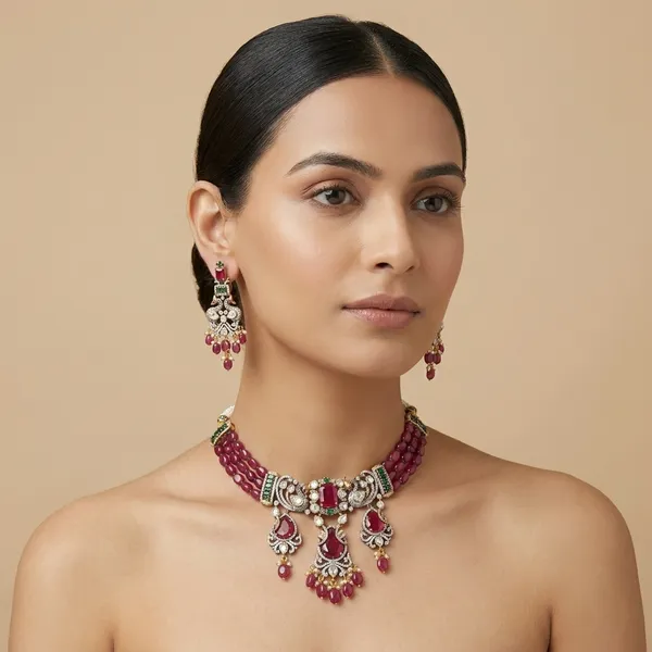 Pink_Beaded_American_Diamond_Brass_Necklace_Set_For_Women