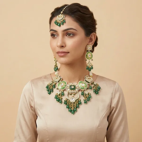 Green_Kundan_Pearl_Necklace_Set_With_Earrings