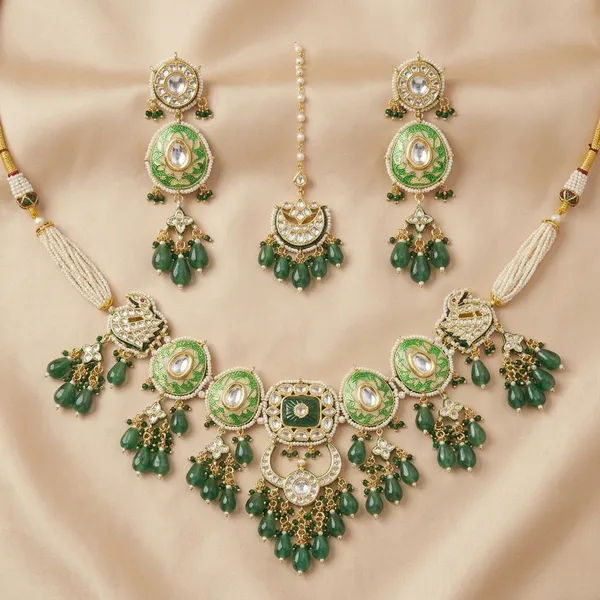 Green_Kundan_Pearl_Necklace_Set_With_Earrings