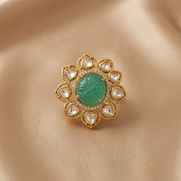 Gold_Plated_Turquoise_Kundan_Adjustable_Cocktail_Ring