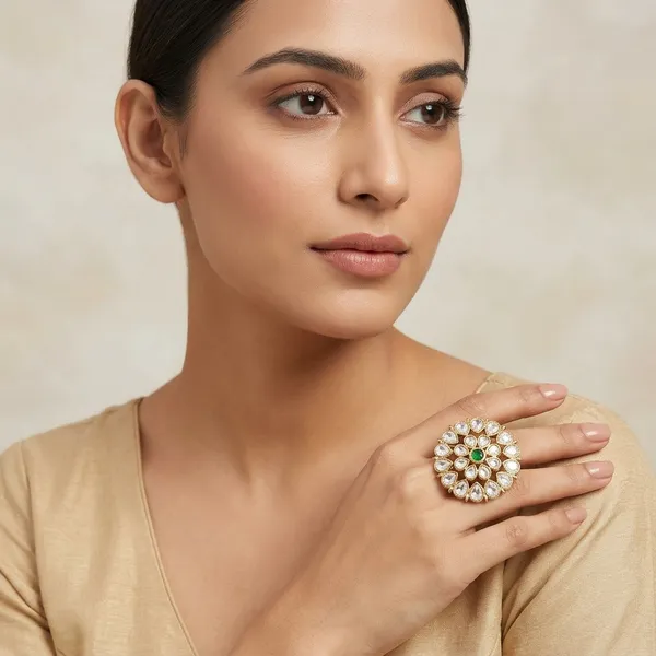 Kundan_And_Green_Stone_Floral_Ring_For_Women
