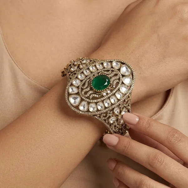 Gold_Plated_Kundan_Green_Stone_Bangle_Set_For_Women