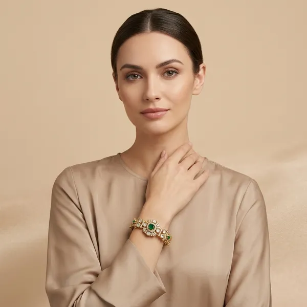 Gold_Plated_Green_Stone_Studded_Bracelet_For_Women