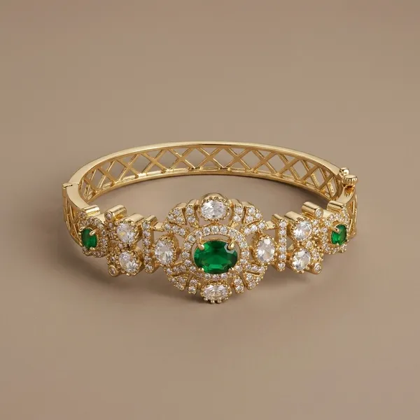 Gold_Plated_Green_Stone_Studded_Bracelet_For_Women
