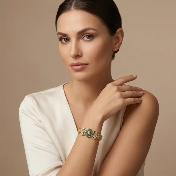Gold_Plated_Green_Stone_Floral_Bangle_Bracelet