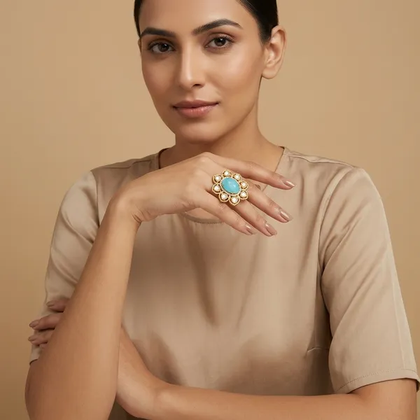 Gold_Plated_Turquoise_Kundan_Statement_Ring_For_Women
