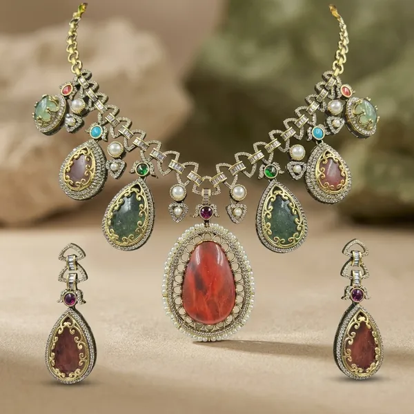 Multicolor_Stone_Gold_Plated_Bib_Necklace_Set_For_Women
